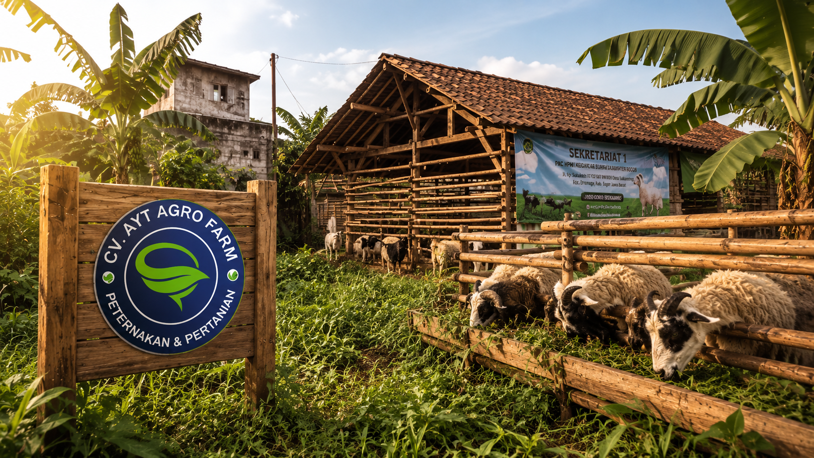 AYT Agro Farm dengan kandang, kambing, dan domba